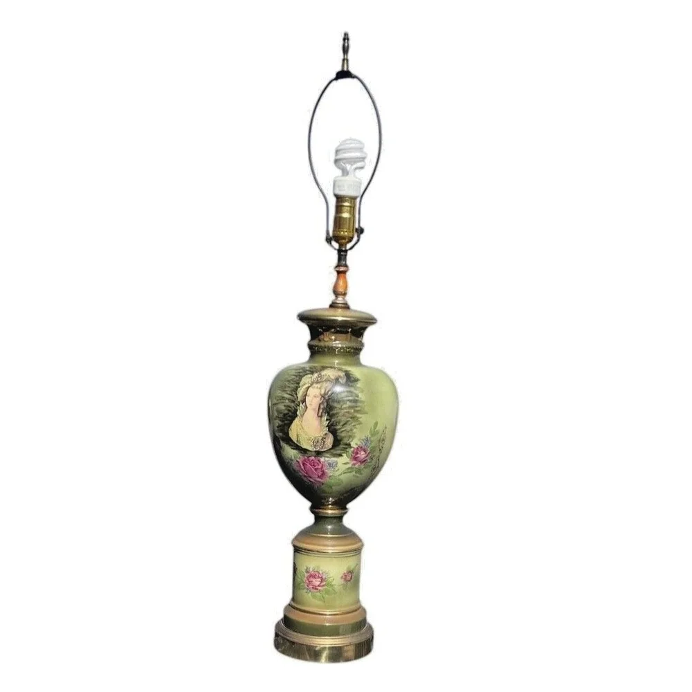 Early 20th Century Hand-Painted European Porcelain Table Lamp;